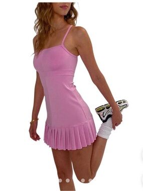 Sleeveless Pink Pleated-Hem Mini Dress